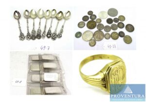 Read more about the article 39 Pos. Schmuck, Gold- und Silbermünzen, Silberbarren, Silberbestecke etc. – 38667 Bad Harzburg – 22.04.2022 – 10:00:00