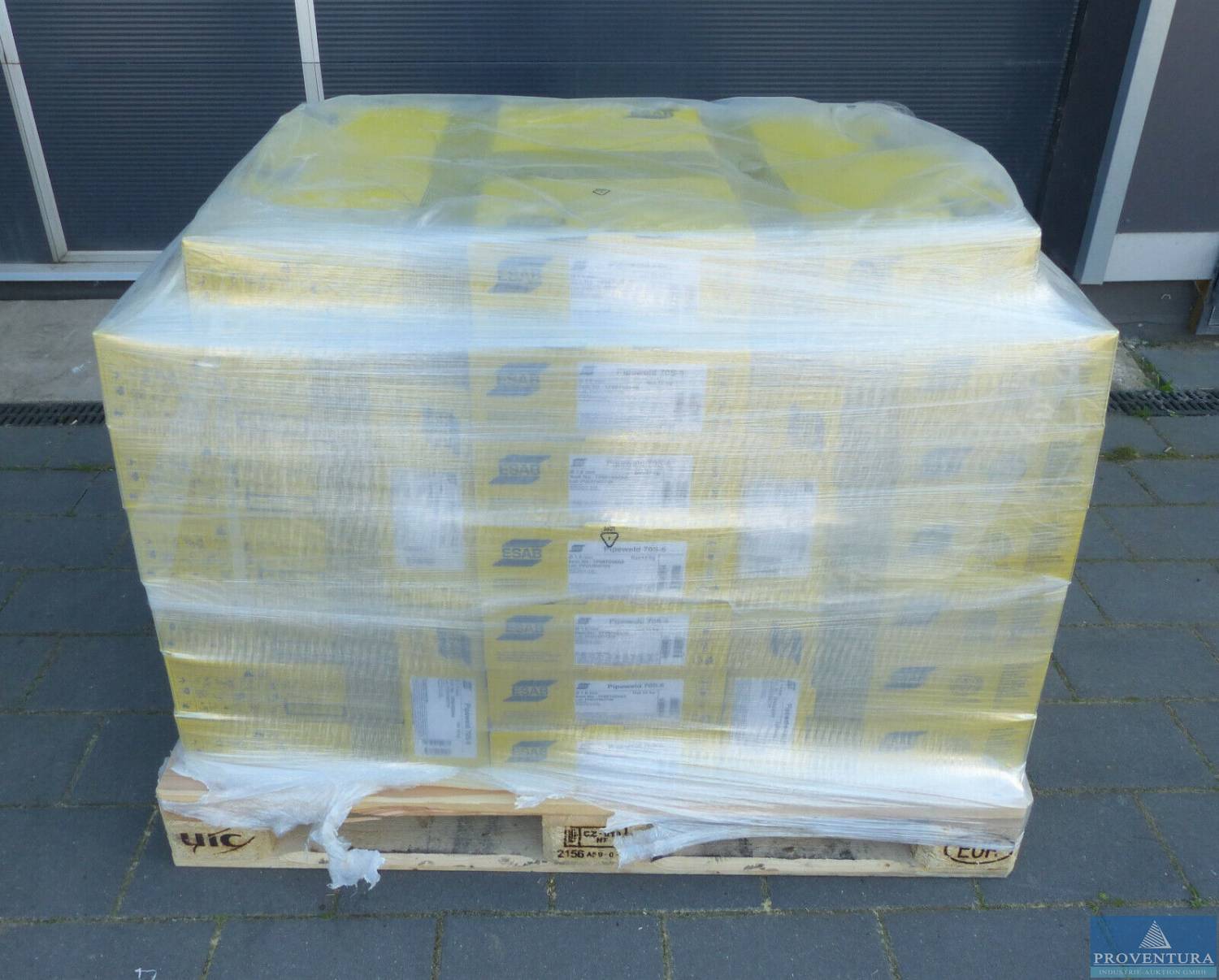 You are currently viewing Versteigerung 32 Paletten Stahlumreifungsband SIGNODE PW Apex 0085400 560 kg, 14 Paletten Schweißdraht ESAB Pipewald 70S-6 – Raum Lübeck – 26.04.2023 – 08:45:00