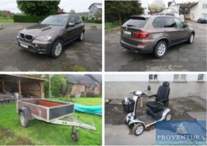 Read more about the article Fahrzeugversteigerung: BMW X5 xDrive 30d, EZ 2011, 278.000 km, Leder, Navi, 8-fach bereift, Pkw-Anhänger Westfalia, Elektromobil mit 15 km h Zulassung, angeschafft 2021 – 37194 Raum Nordhessen – 05.06.2023 – 10:00:00