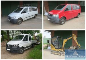 Read more about the article Insolvenzversteigerung Baumaschinen und Nutzfahrzeuge:  Minibagger CAT 301.7 D, 2 MB Citan, 2 VW Transporter, VW Crafter Pritsche, MB Vito, 3 Transportanhänger, etc. – 31559 Hohenhorst – 28.08.2023 – 09:00:00