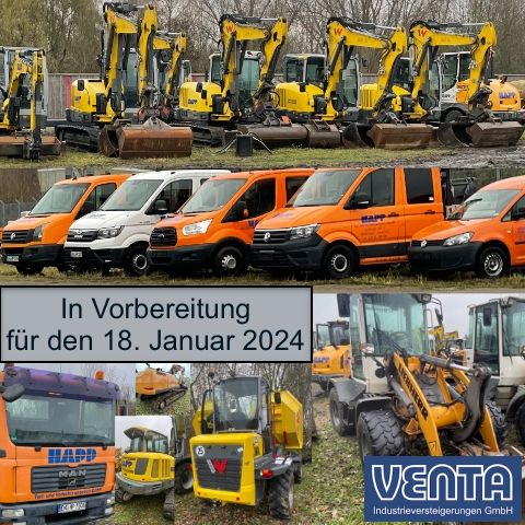 You are currently viewing Insolvenz-Versteigerung Happ Tief- u. Verkehrswegebau GmbH – Baumaschinen und Fahrzeuge sowie Baugeräte, Container, u.v.m. – 18.01.2024 – 14:00:00