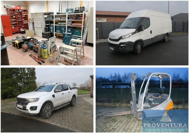 You are currently viewing Insolvenzversteigerug: 100 Pos. Trockenbau, viele Handwerkzeuge, Rollgerüst, etc. Iveco Daily Hi Matic 35-160, EZ 2019, 84.000 km, Ford Ranger 2.0 TDCi Wildtrac 4×4, EZ 2022, 17.000 km, Gabelstapler STILL RX20-20 – 48624 Schöppingen – Raum Münster – 23.04.2024 – 09:30:00