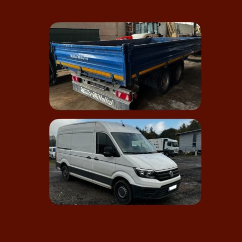 You are currently viewing Insolvenz-Versteigerung von Fahrzeugen aus unterschiedlichen Verfahren – 1 LKW VW Crafter 35 TDI Autm. Hochraumkasten, 1 LKW-Tandemachsanhänger Müller Mitteltal KA-TA-R 11,9 Kipper,  – 12.12.2024 – 18:00:00