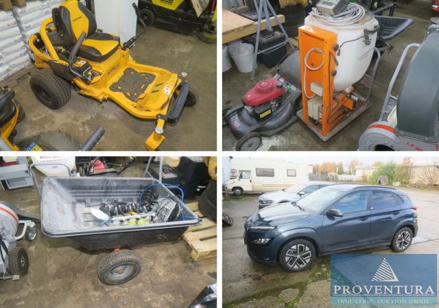 You are currently viewing Insolvenzversteigerung Hausmeisterservice: 20 Pos., E-Fahrzeug HYUNDAI Kona, EZ. 2022, Nullwendekreismäher CUBCADET XZ5, Aufsitzkehrmaschine KÄRCHER KM 100100 R, Rasenmäher, etc. – 39164 Wanzleben b. Magdeburg – 07.04.2026 – 09:00:00